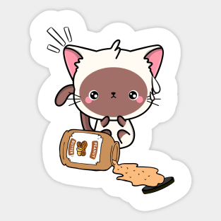 Cute White Cat spilled a jar of peanut butter Sticker